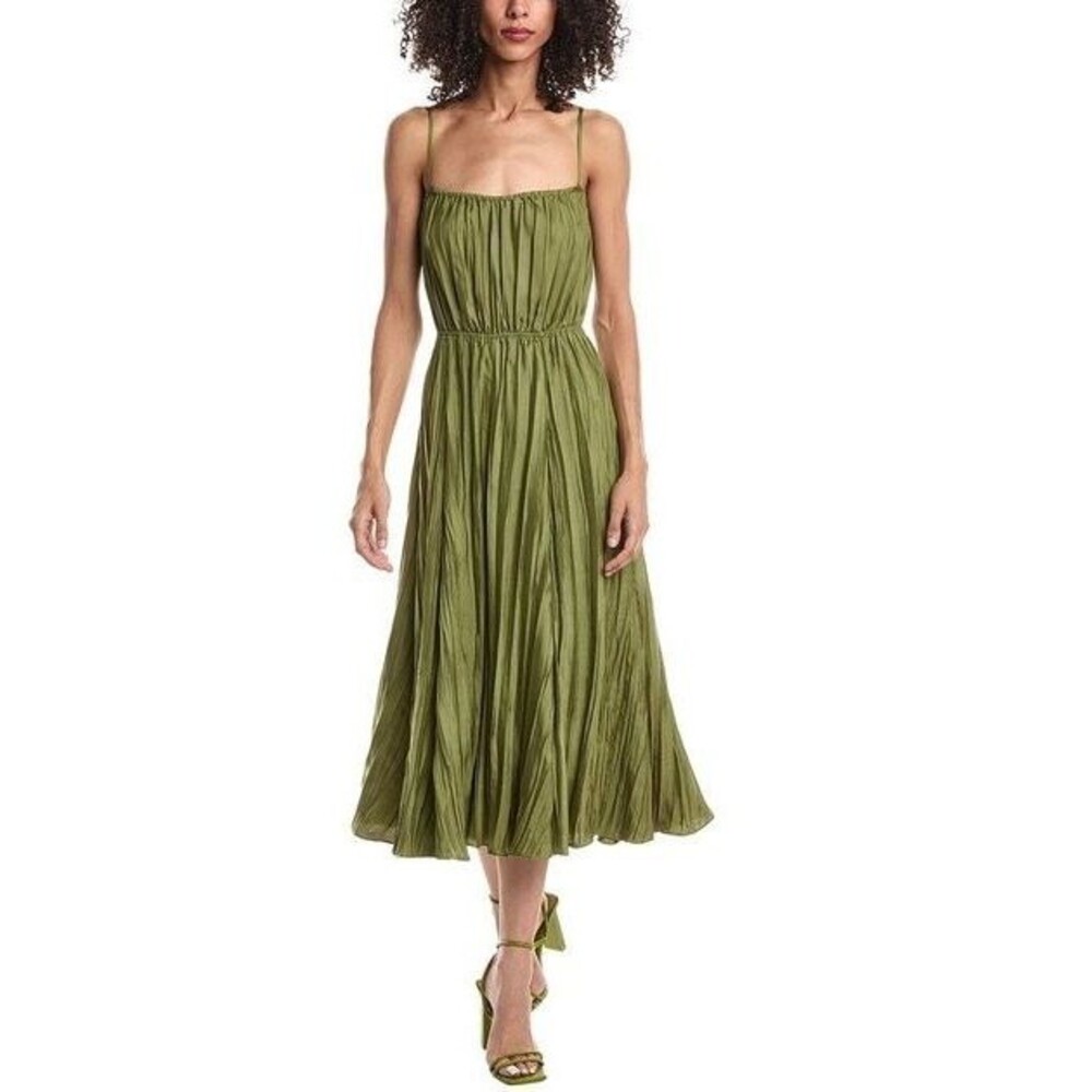 Vince Women's Green Crinkled Satin Cami Slip Midi Dress size M NWT Cocktail